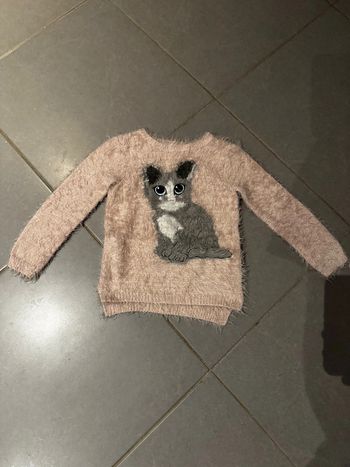 Pull / Sweat à poils doux - H&M - Chat -  Rose, gris, blanc & noir - 110/116