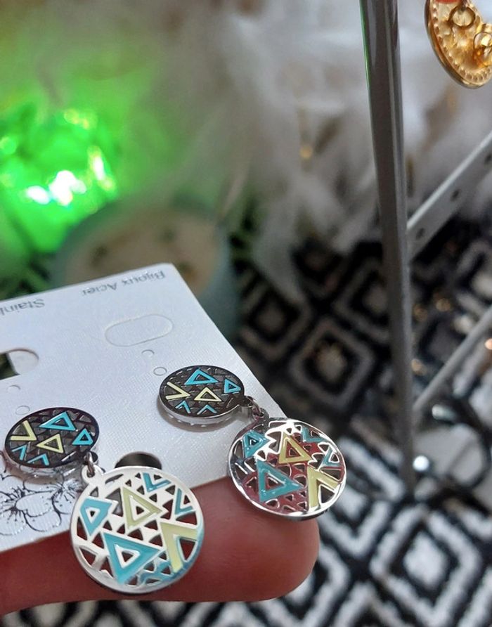 Magnifiques boucles d'oreilles neuves acier - photo numéro 3