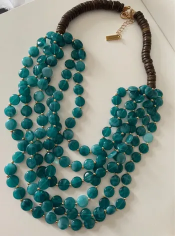 Collier Week-end MaxMara perles turquoise multi-rangs