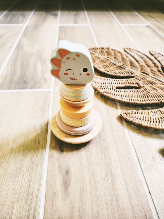 🦕Jeu de motricité. - Culbuto Pyramide/tour dinosaure à empiler en bois