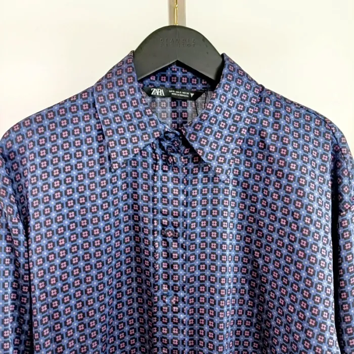 Chemise fluide imprimée géométrique violette mauve Zara – Taille S A781 - photo numéro 2