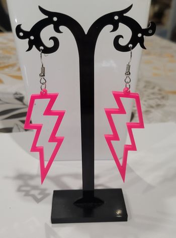 BOUCLES D'OREILLES ECLAIR ROSE FLUO DISCO ANNEE 80 ! NEUF!