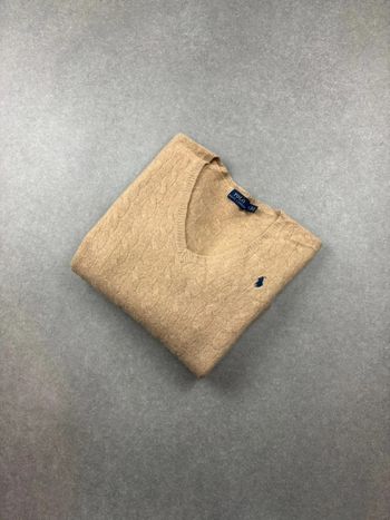 Pull d’hiver torsadé Ralph Lauren en laine et cachemire beige col V taille XS