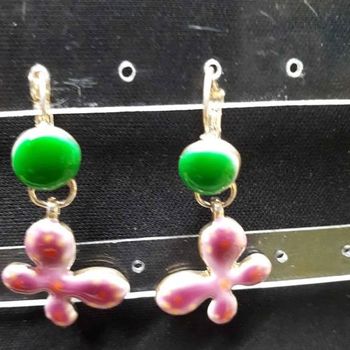 Boucles d'oreilles fleurs rose et vert