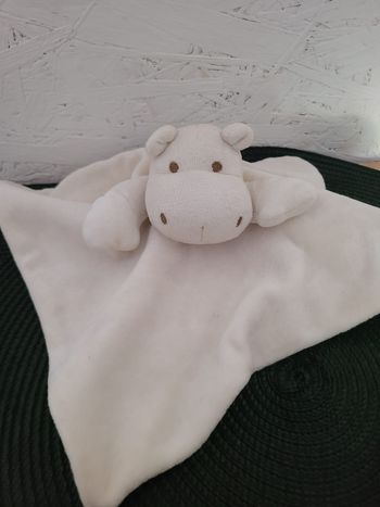 DOUDOU PLAT CARRE MY NATURAL HIPPOPOTAME ECRU CREME BEIGE CLAIR