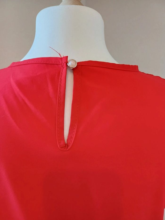 Blouse rouge péplum avec dentelle Viola Moda taille L 40 - photo numéro 7