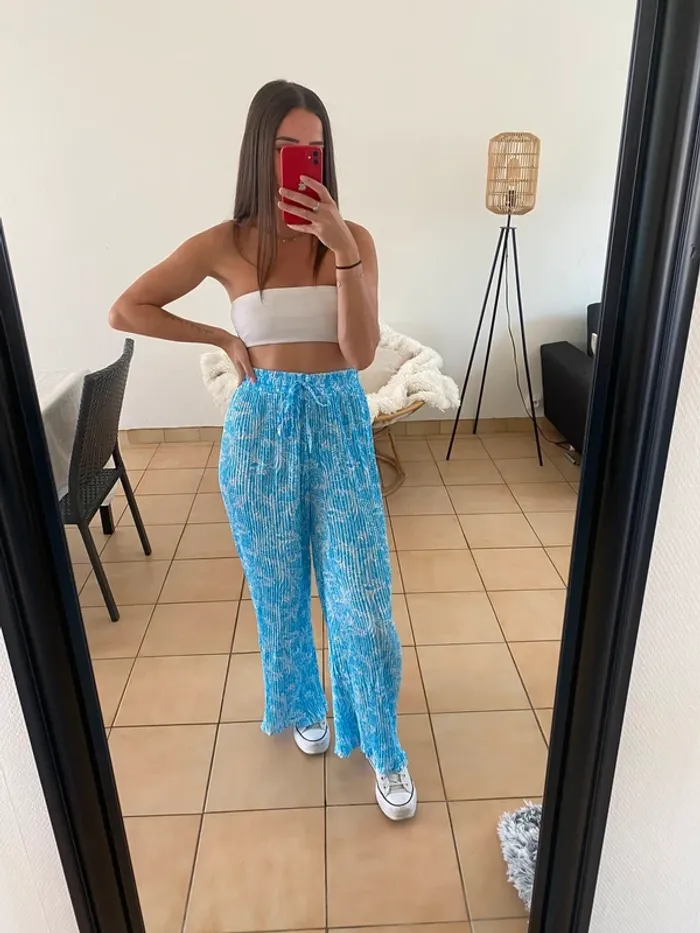 Pantalon fluide bleu à motif blanc - photo numéro 5