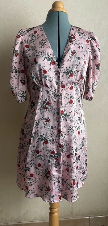 Robe satin courte 36 à fleurs rose