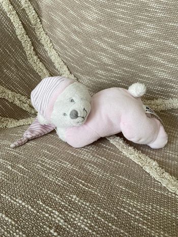 Peluche doudou 25cm Max et Sax ours blanc et rose très bon état