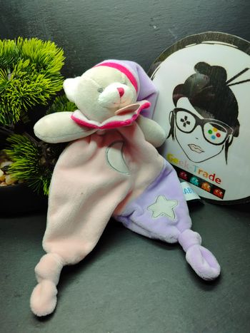 doudou plat mouchoir bn0138 chat baby nat' rose et violet cat luminescent 