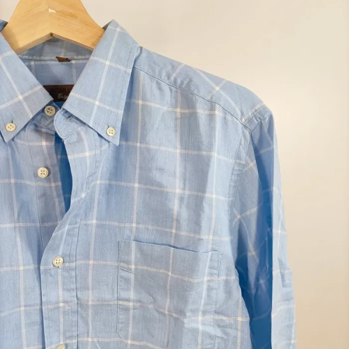 Chemise à carreaux bleu ciel Oliver Grant Easy Line taille 3 col boutonné A890 - photo numéro 2