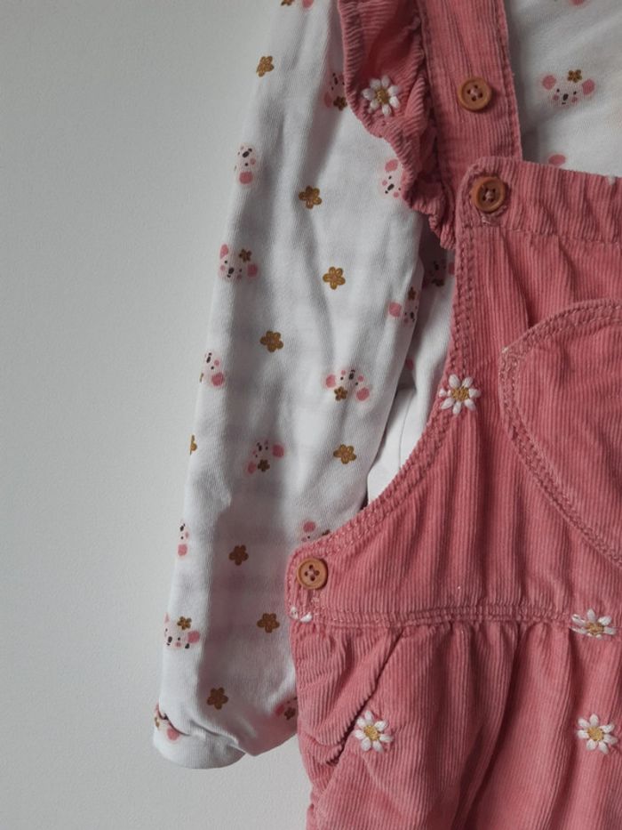 Ensemble Bébé fille 18 mois DPAM salopette velours et pull - photo numéro 3