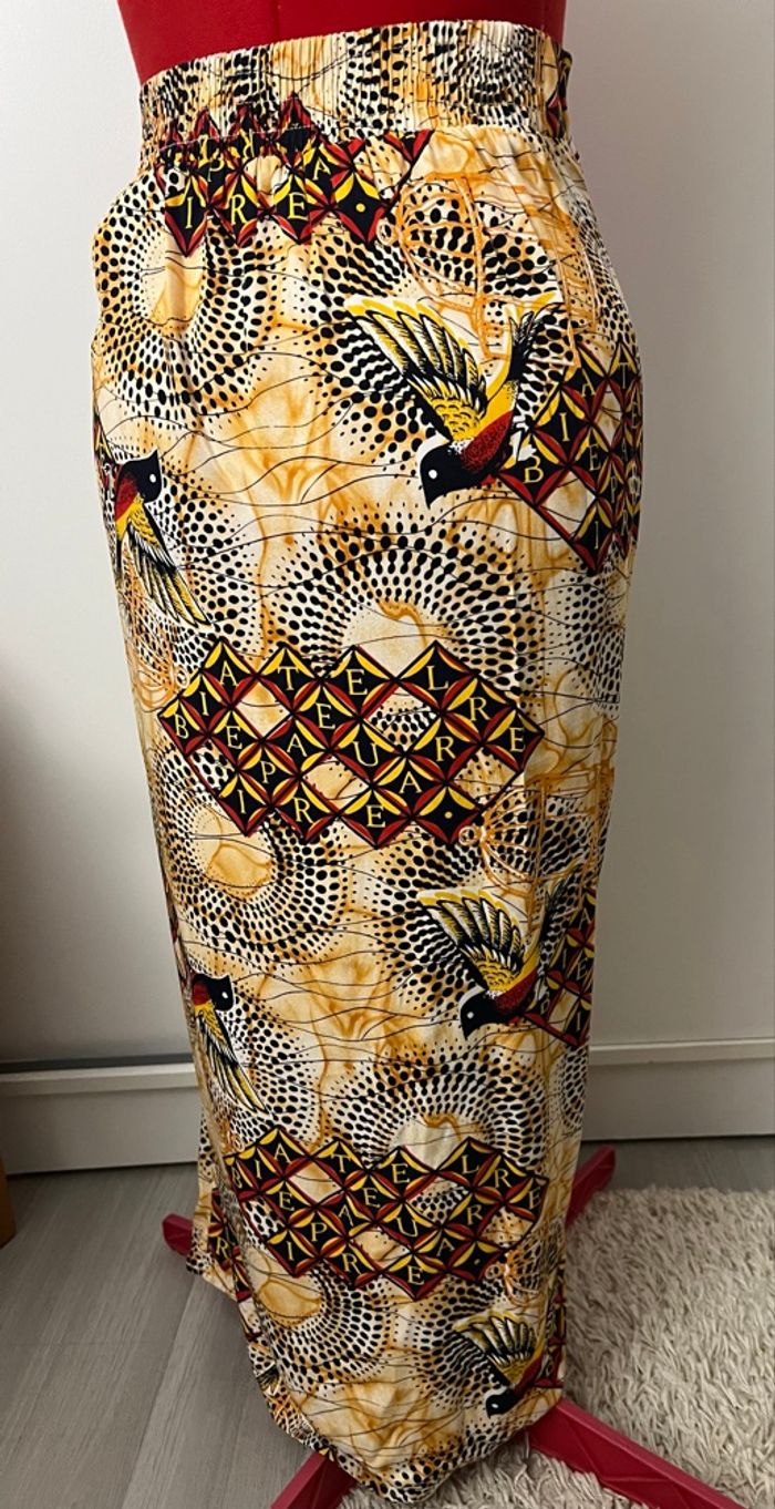 Jupe midi portefeuille imprimée jaune rouge et noire Camaïeu - photo numéro 4