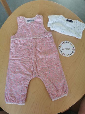 Ensemble bébé fille salopette et bodies 6mois sergent major excellent etat