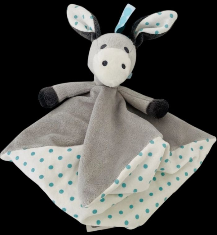 ❤️B4828 Doudou Plat Mouchoir Ane Âne Gris Blanc Pois Bleu OBAIBI Okaïdi - photo numéro 3