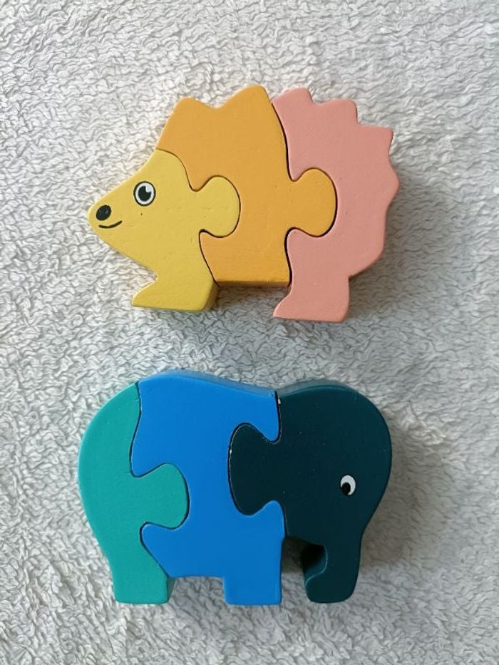Puzzles amto toy en bois (1 éléphant et 1 hérisson)