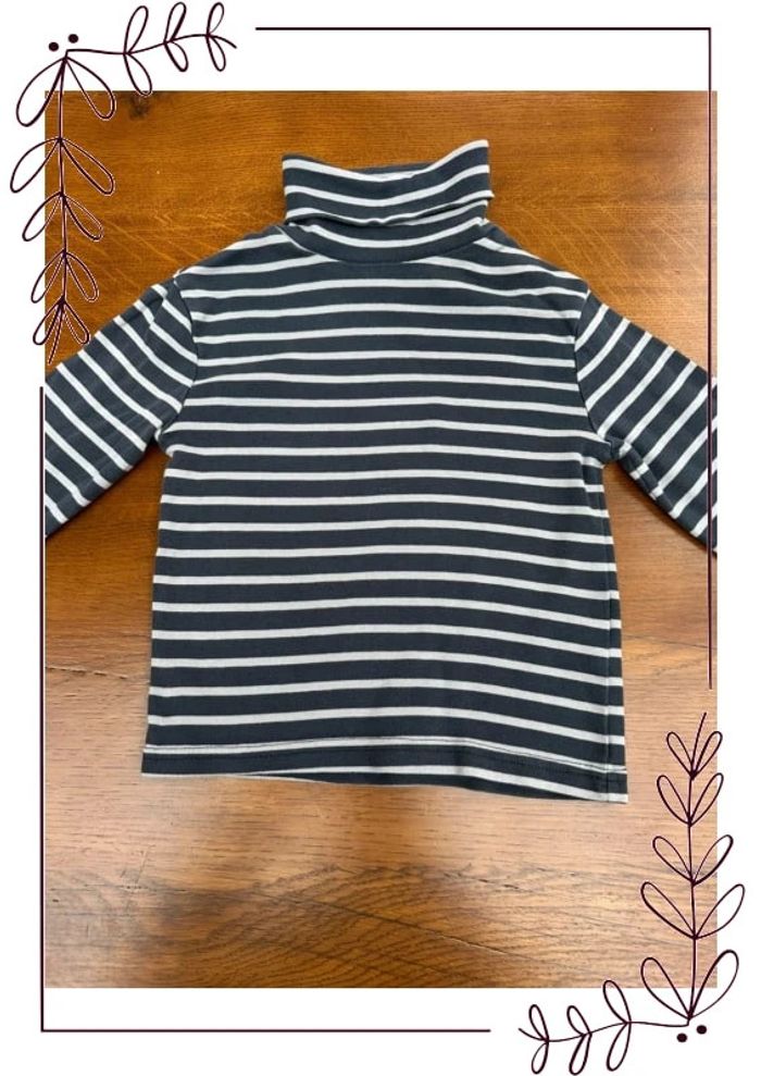 T-shirt manche longue col roulé Okaidi 5 ans rayé bleu marine et blanc - photo numéro 3