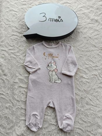 Pyjama grenouillère velours Fille 3 mois Marie Aristochats Disney coton bio