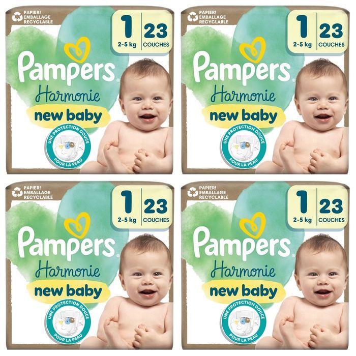 Lot de 92 Pampers Harmonie New baby 2-5 kg Taille 1 Neuf