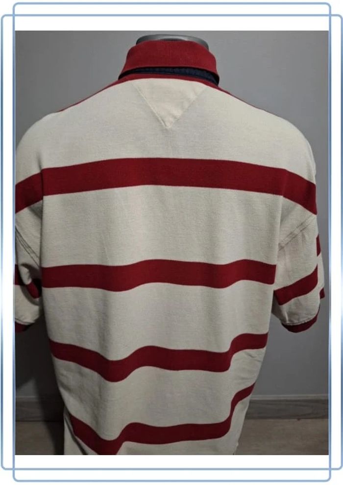 Polo tommy hilfiger blanc et rouge manche courte 100% coton - taille L brodé (35) - photo numéro 6