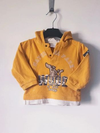 Tee-shirt jaune orange blanc capuche manche longue chien