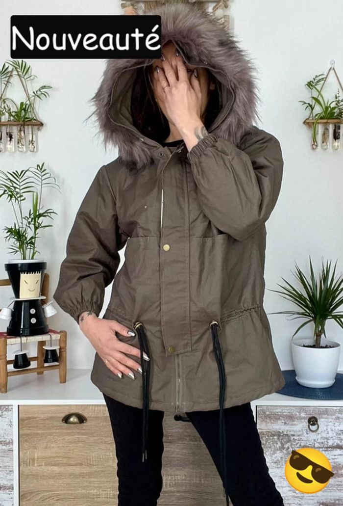Parka à capuche kaki neuf toute douce à l’intérieur - taille M - ici moda - photo numéro 4