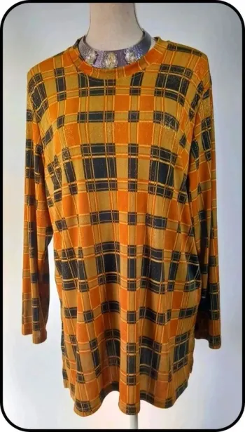 Tunique vintage originale moutarde dorée marque Tortue made in France taille unique jusqu'au 54