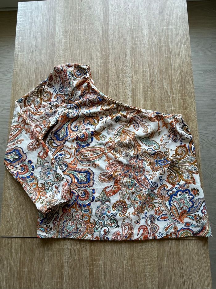 Top épaules dénudée orange blanc à motifs Shein taille 36 S