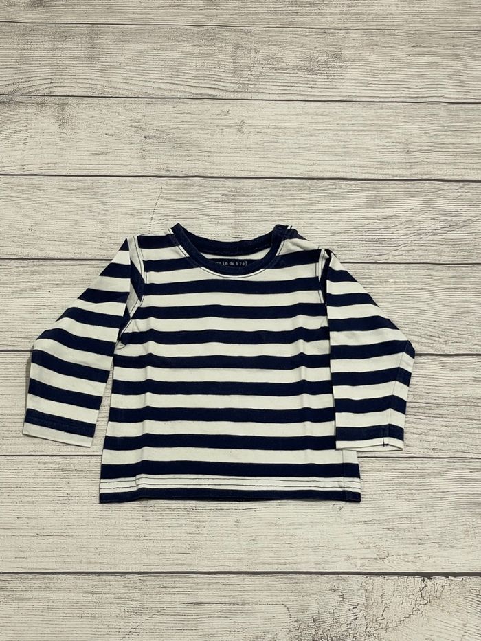 Grain de blé - T shirt - rayure bleu marine et blanche - 12 mois - photo numéro 2