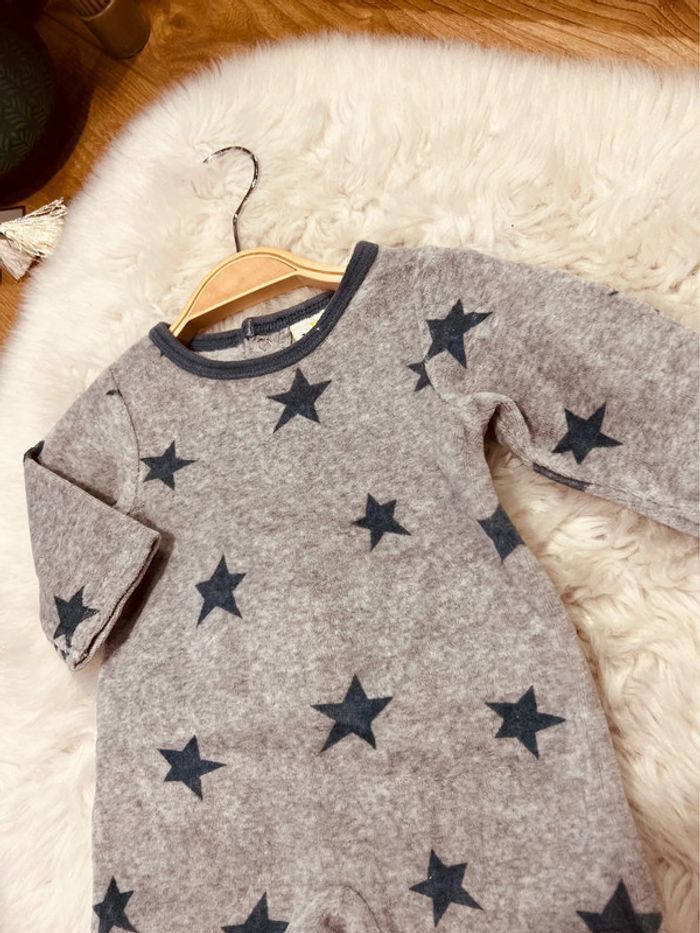 Taille naissance pyjama velours garçon TAO gris et bleu * étoiles * 💙 - photo numéro 2