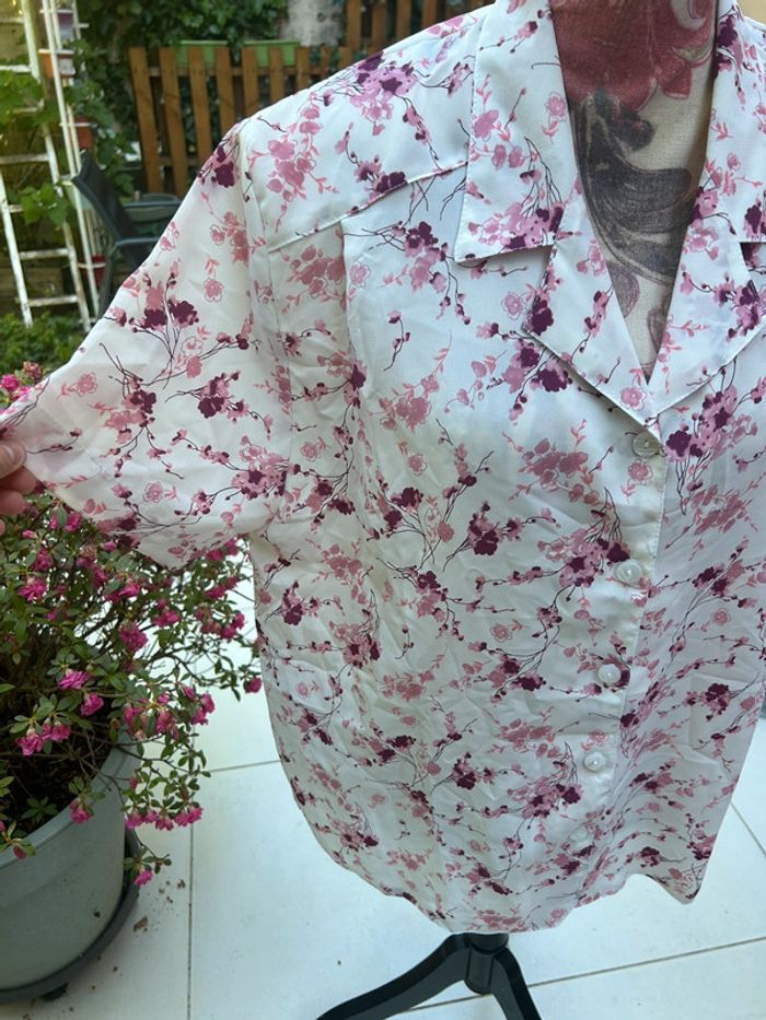Chemisier à fleurs blanche vintage cerisiers - taille 42 - photo numéro 2