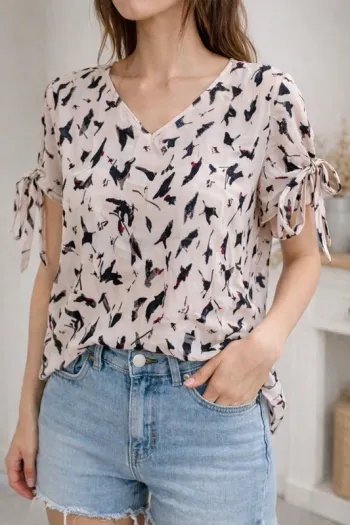 Blouse fluide imprimée oiseaux – élégante & légère - Taille S