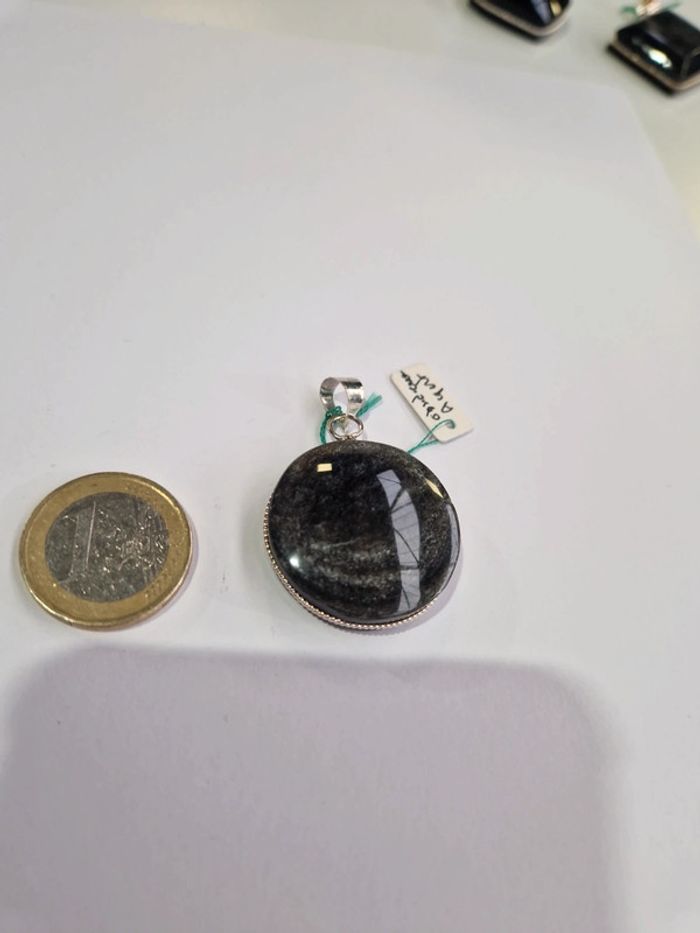 Pendentif obsidienne argentée Mexique - photo numéro 2