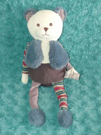 Doudou ours Adam 40 cm bleu marron Bukowski natural 🐻parfait état