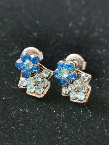 Boucles d'oreilles. Bleu. Strass