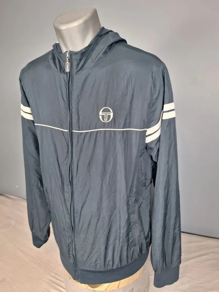 Veste vintage Sergio Tacchini – coupe-vent doublé capuche – bleu marine (619) - photo numéro 5