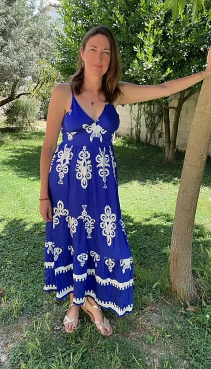 Robe longue bohème bleue et blanche taille S/M