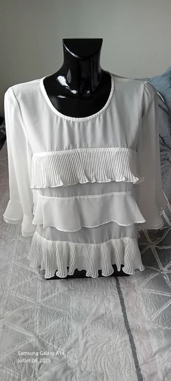 Blouse manches longues avec volants plissés blanc femme M vila