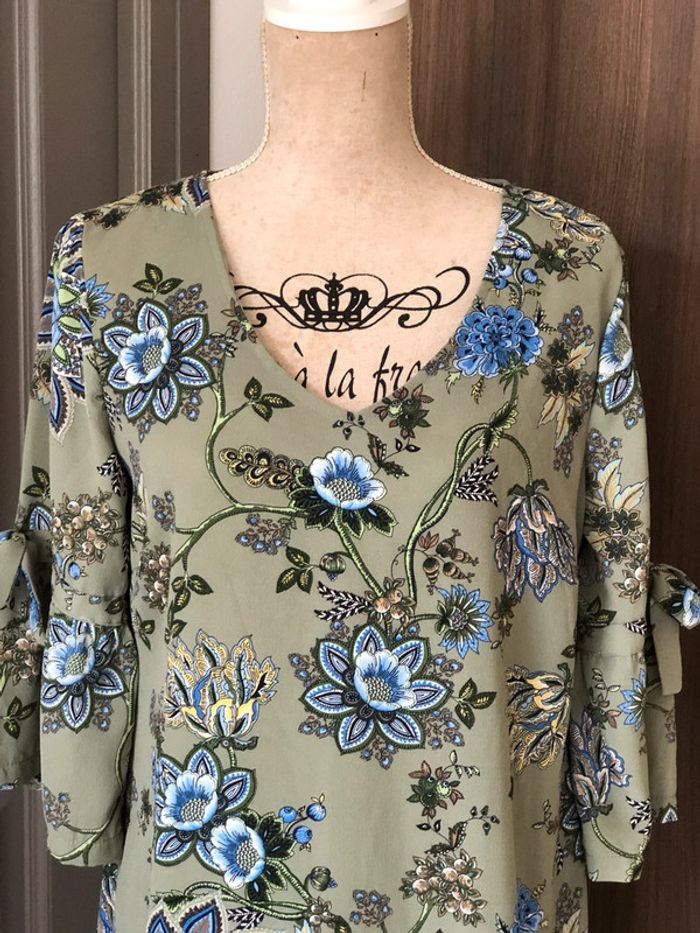 Robe chic taille 42 vert amande bleu impeccable - photo numéro 2