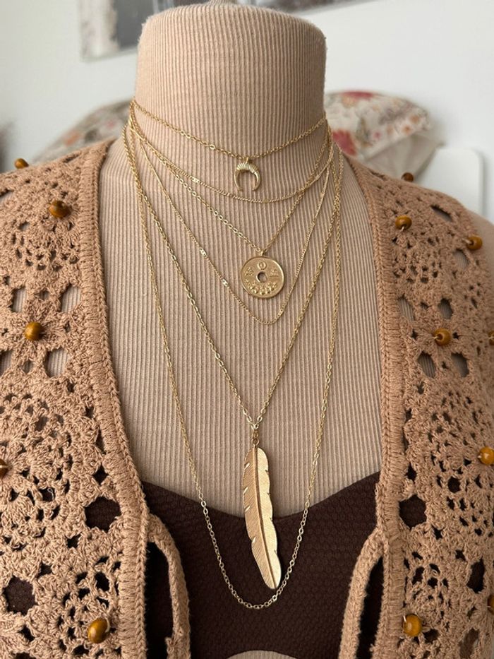 Collier à plusieurs rangs en laiton or - photo numéro 3