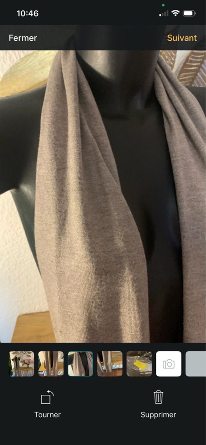 Écharpe longue en laine,taupe à frange douce, chaude et élégante - photo numéro 2