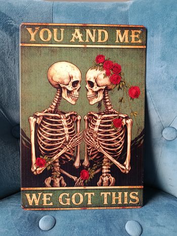 Plaque métal squelette gothique neuve 20x30cm