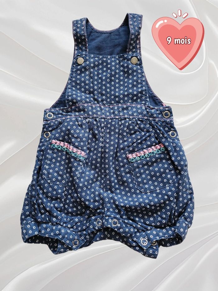 Salopette short bleu marine fille 9 mois