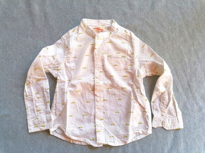 Chemise manches longues, col mao, voiture, blanc/jaune, Du pareil au même, 2ans,