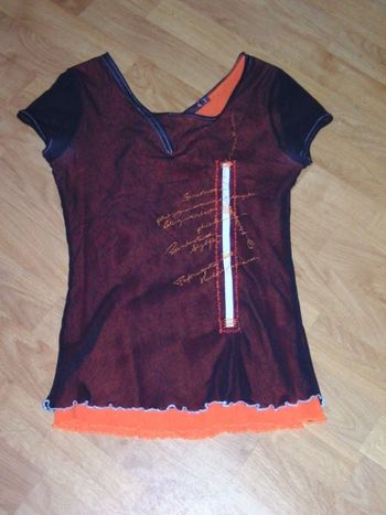 Tee shirt LA MODE EST A VOUS voile noir et orange 38 TBE