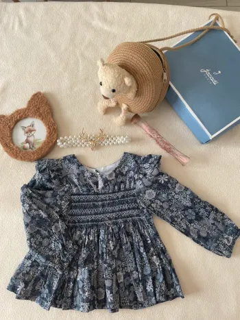 🌟 Blouse Liberty Ciara métallisée – Taille 24 mois – Création française 🌟
