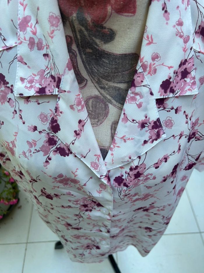 Chemisier à fleurs blanche vintage cerisiers - taille 42 - photo numéro 3