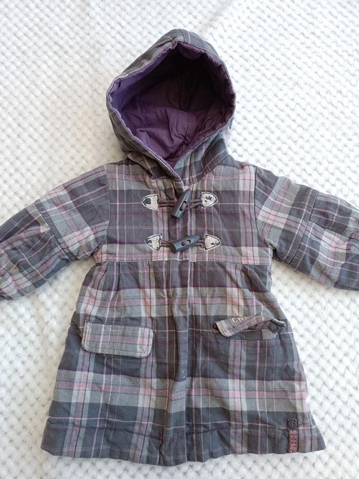 🔸 Manteau Style Écossais Gris & Rose – Creeks 6 Mois 🔸