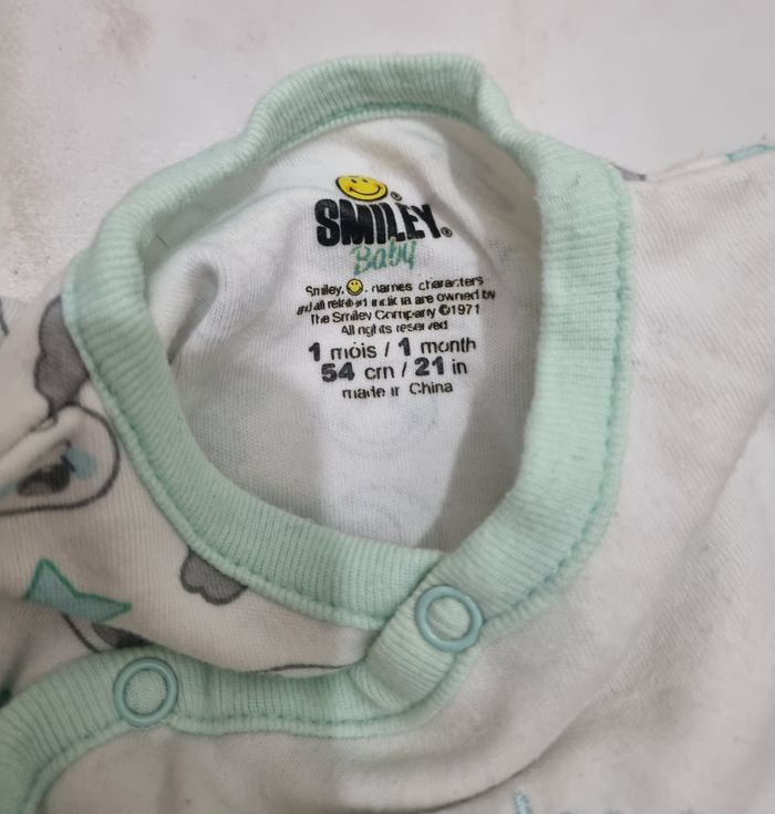 pyjama dors-bien garçon blanc et bleu ciel smiley taille 1 mois - photo numéro 2