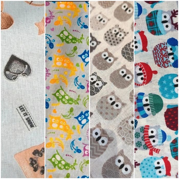 Lot 4 Coupons tissus coton imprimés Hibou - photo numéro 1